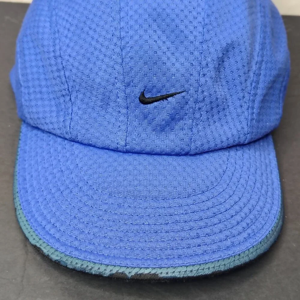VINTAGE Nike Hat Cap Blue Black Tailwind 7 Panel Mesh Mini Swoosh Running - Picture 4 of 16